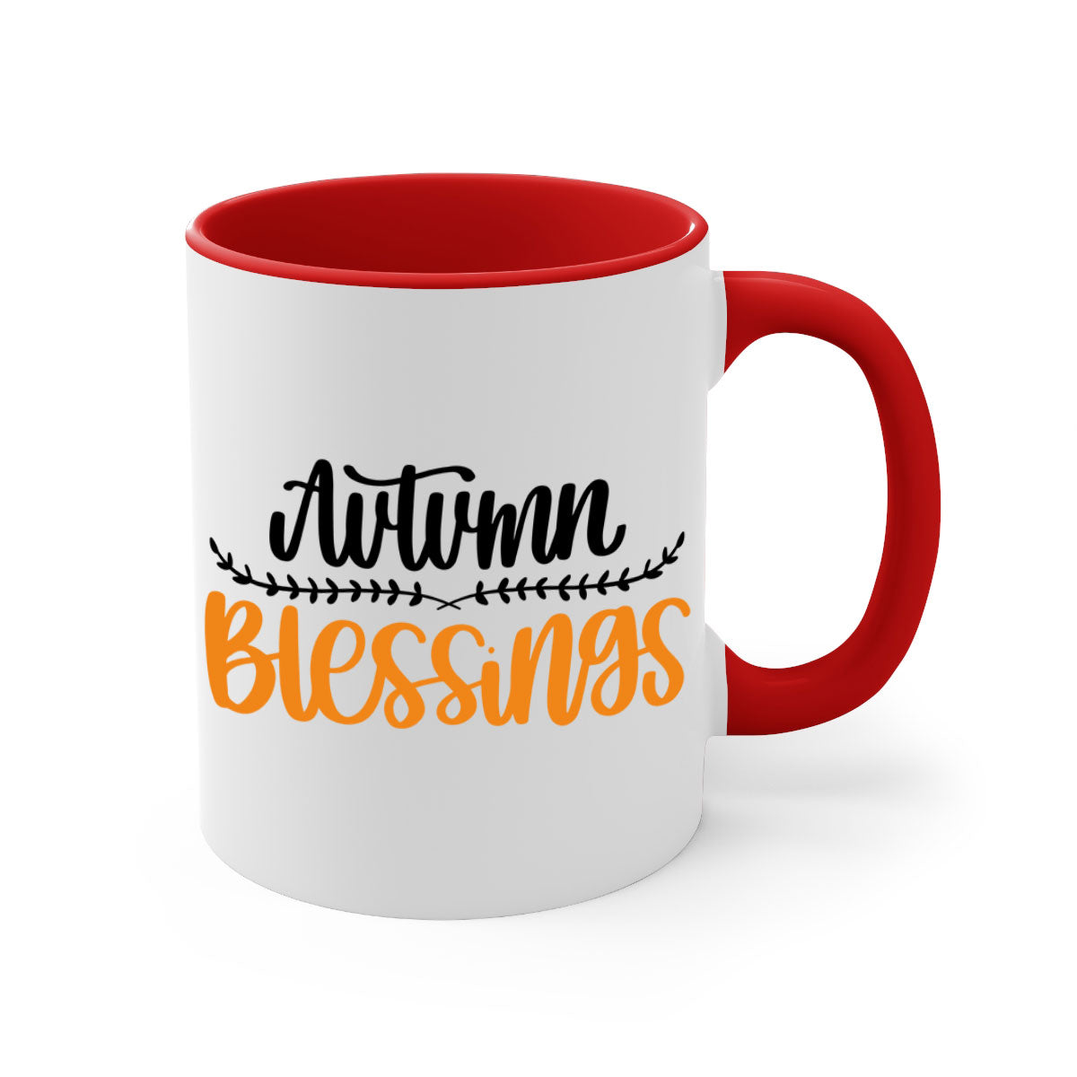 Autumn Blessings Mug featuring a two-tone design with a colored handle and glossy finish, available in multiple colors.