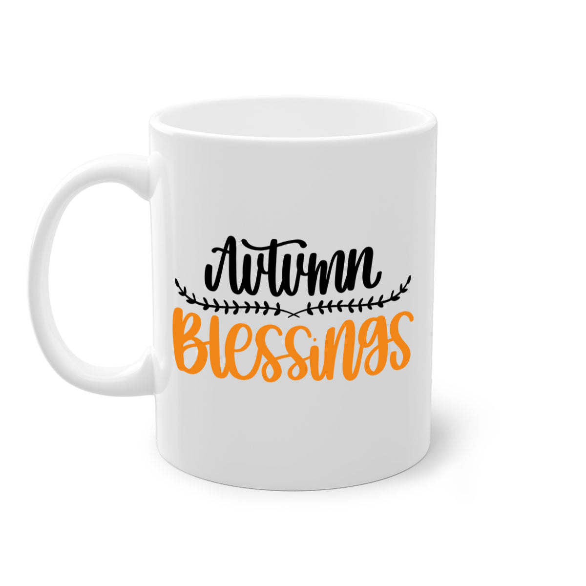 Autumn Blessings Mug featuring a two-tone design with a colored handle and glossy finish, available in multiple colors.