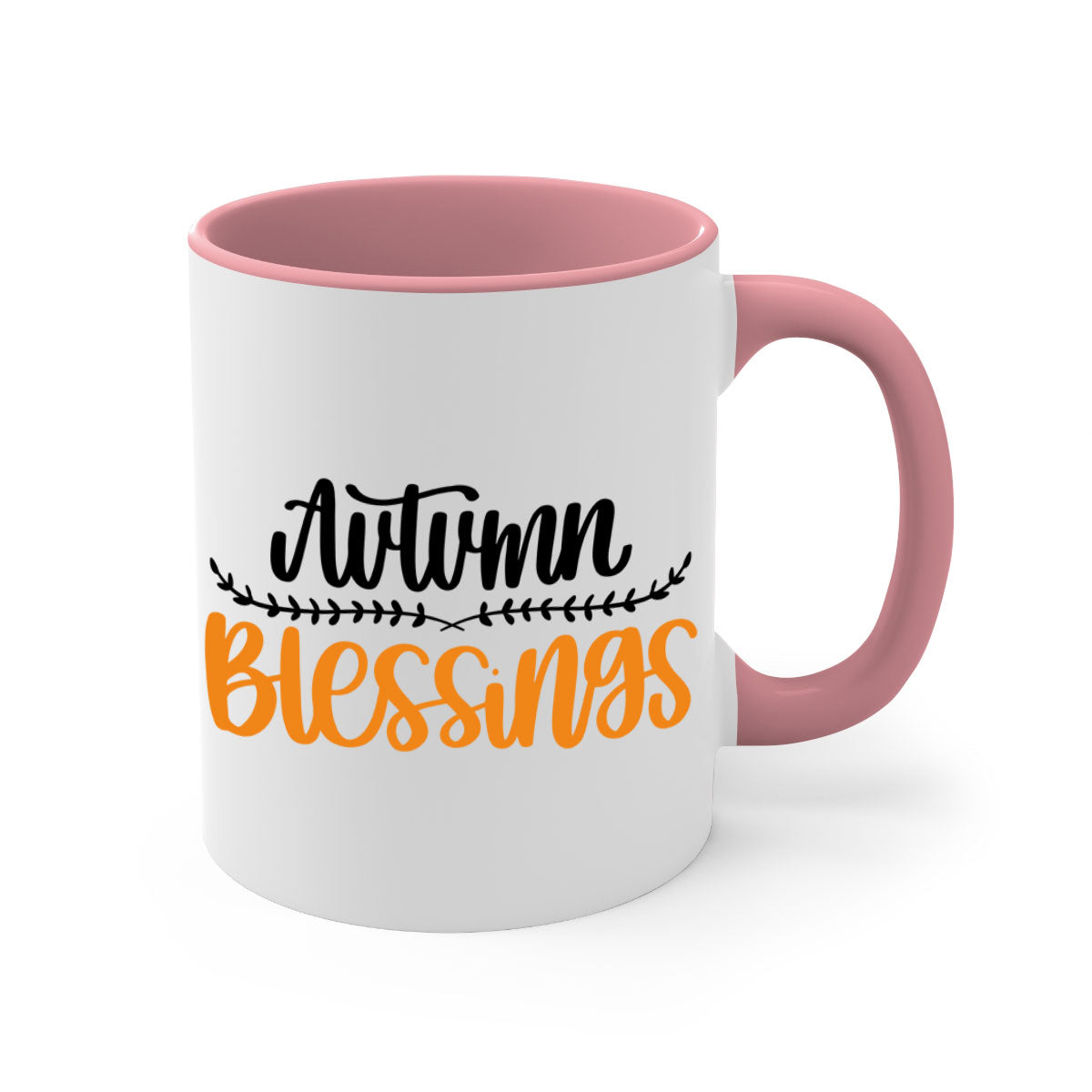 Autumn Blessings Mug featuring a two-tone design with a colored handle and glossy finish, available in multiple colors.