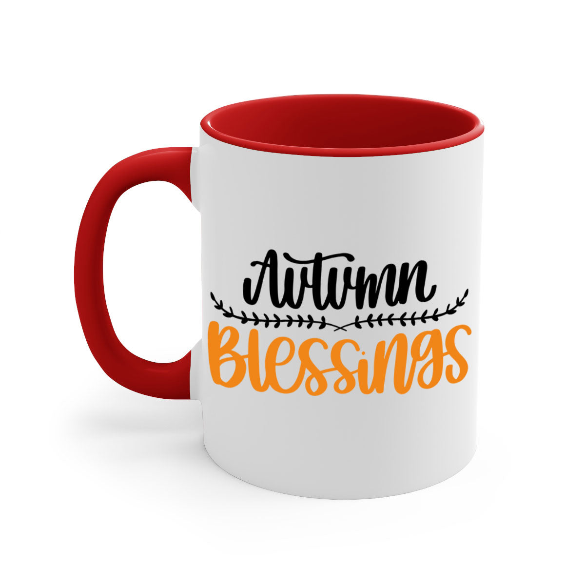 Autumn Blessings Mug featuring a two-tone design with a colored handle and glossy finish, available in multiple colors.