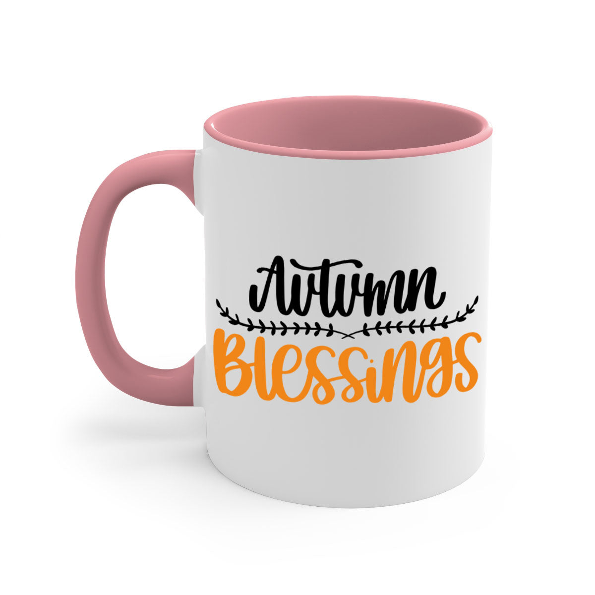 Autumn Blessings Mug featuring a two-tone design with a colored handle and glossy finish, available in multiple colors.