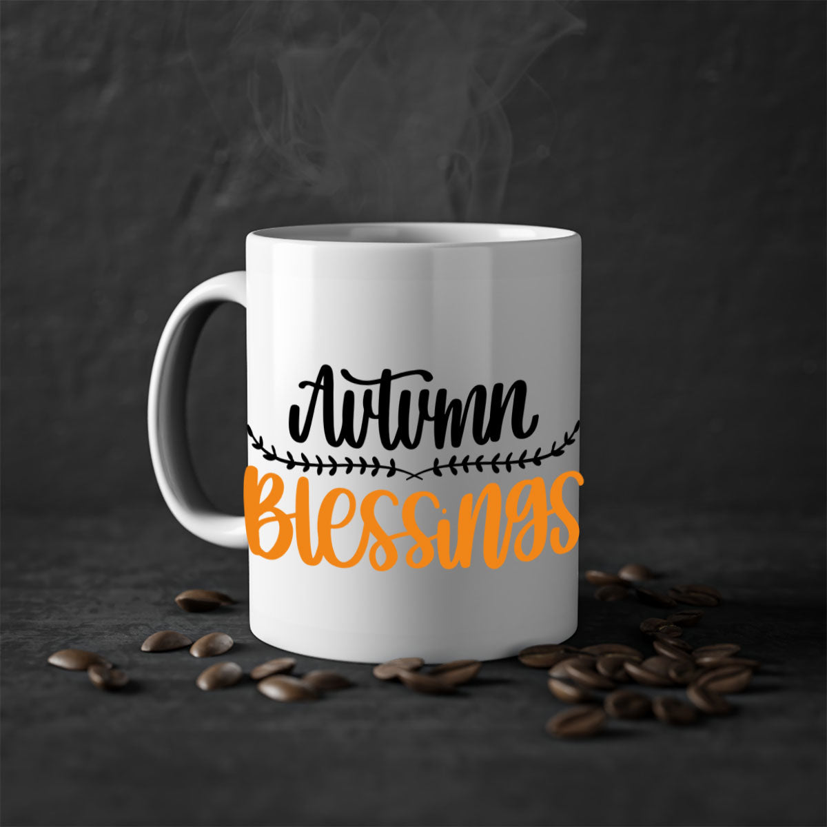 Autumn Blessings Mug featuring a two-tone design with a colored handle and glossy finish, available in multiple colors.