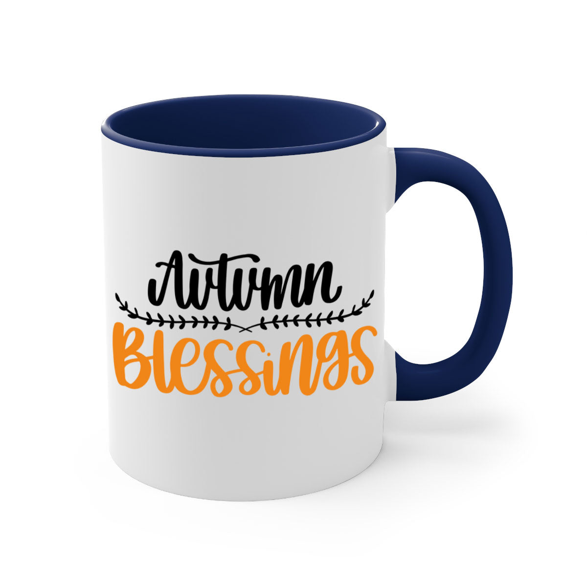 Autumn Blessings Mug featuring a two-tone design with a colored handle and glossy finish, available in multiple colors.