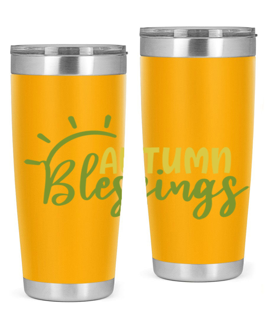 Autumn Blessings 20oz Tumbler featuring a stylish design, double wall vacuum insulation, and a drink-thru lid, perfect for Thanksgiving.