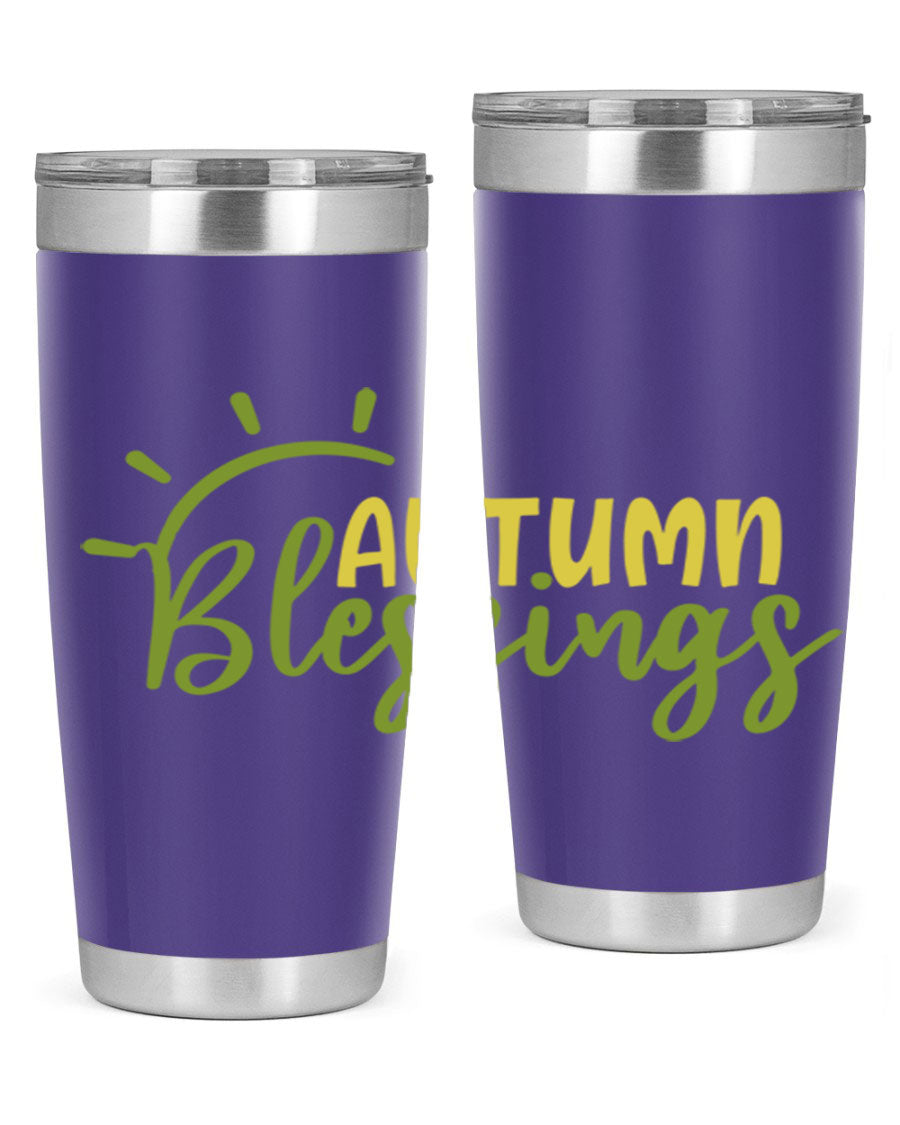 Autumn Blessings 20oz Tumbler featuring a stylish design, double wall vacuum insulation, and a drink-thru lid, perfect for Thanksgiving.