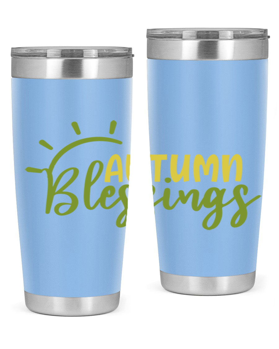 Autumn Blessings 20oz Tumbler featuring a stylish design, double wall vacuum insulation, and a drink-thru lid, perfect for Thanksgiving.