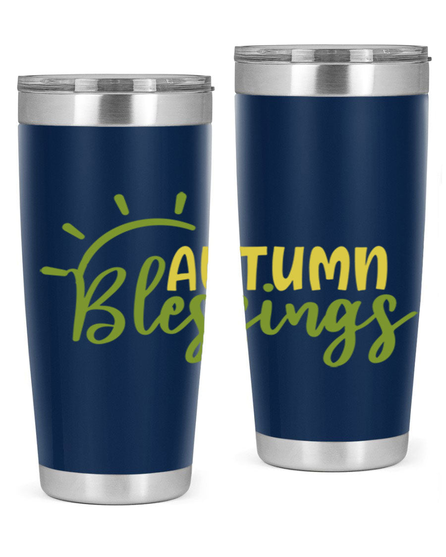 Autumn Blessings 20oz Tumbler featuring a stylish design, double wall vacuum insulation, and a drink-thru lid, perfect for Thanksgiving.