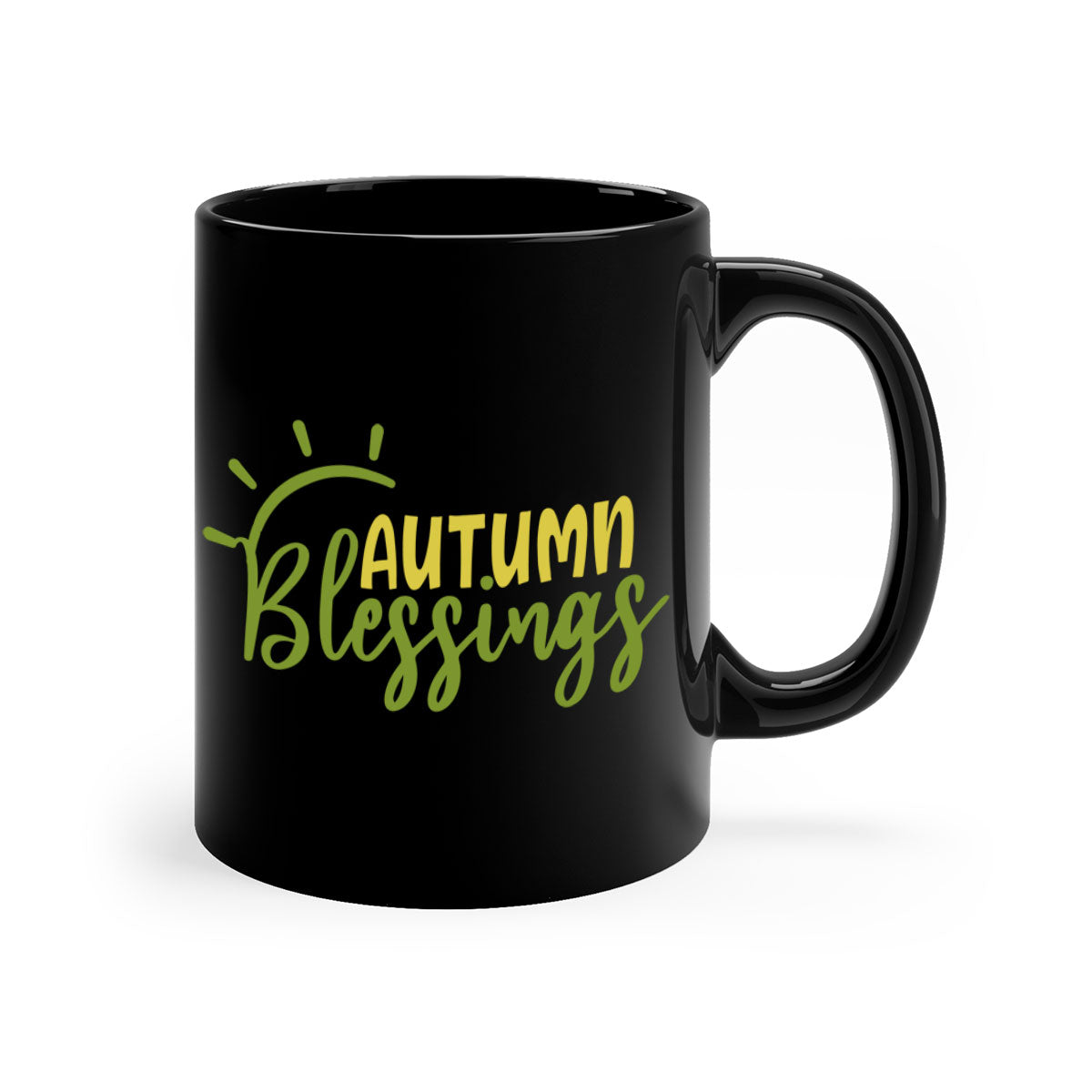 Autumn Blessings Mug featuring a two-tone design with a colored handle and glossy finish, available in multiple colors.