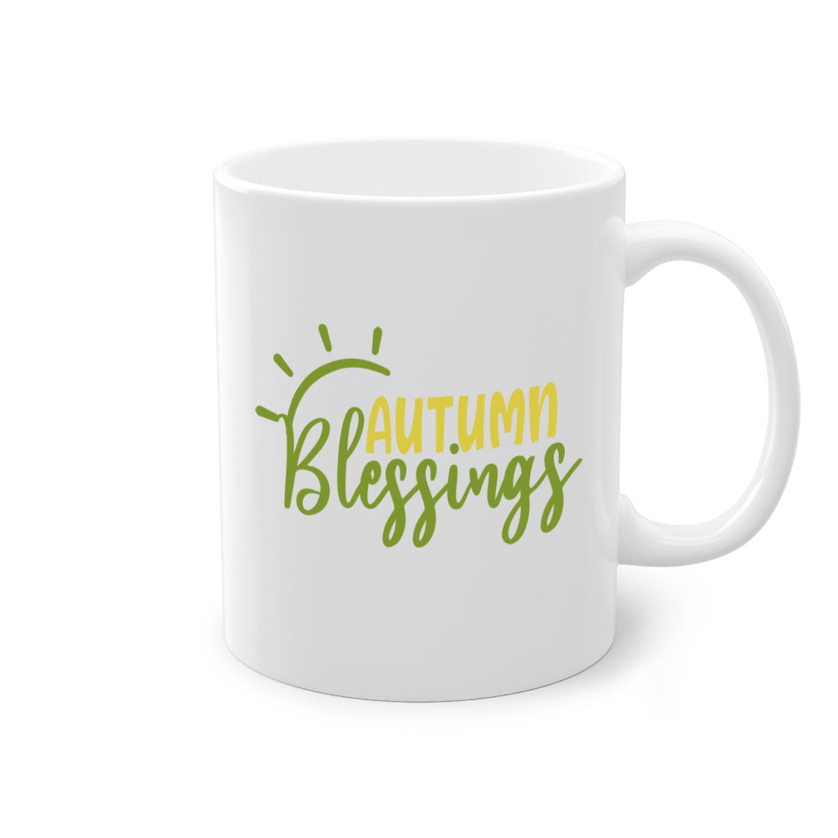 Autumn Blessings Mug featuring a two-tone design with a colored handle and glossy finish, available in multiple colors.