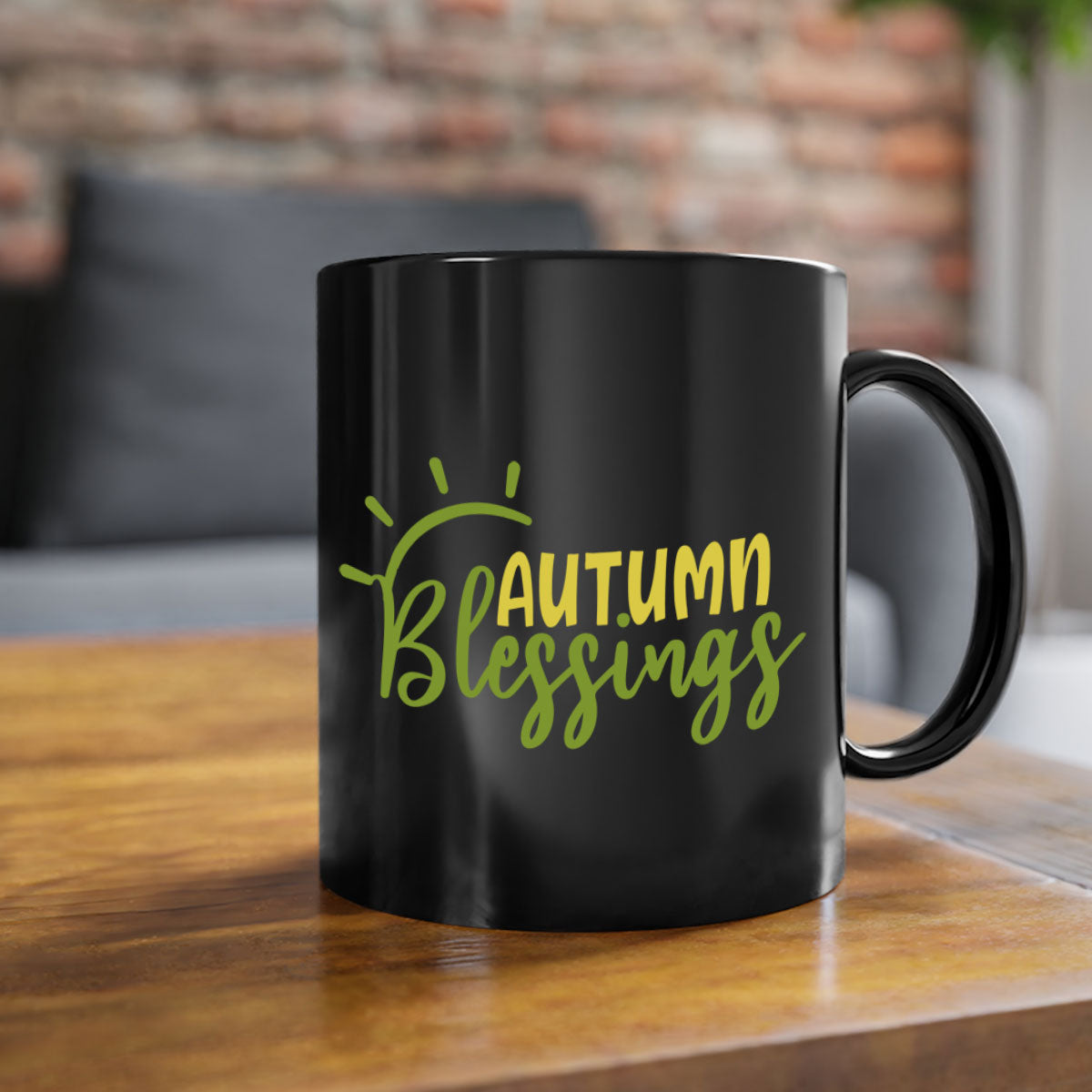 Autumn Blessings Mug featuring a two-tone design with a colored handle and glossy finish, available in multiple colors.