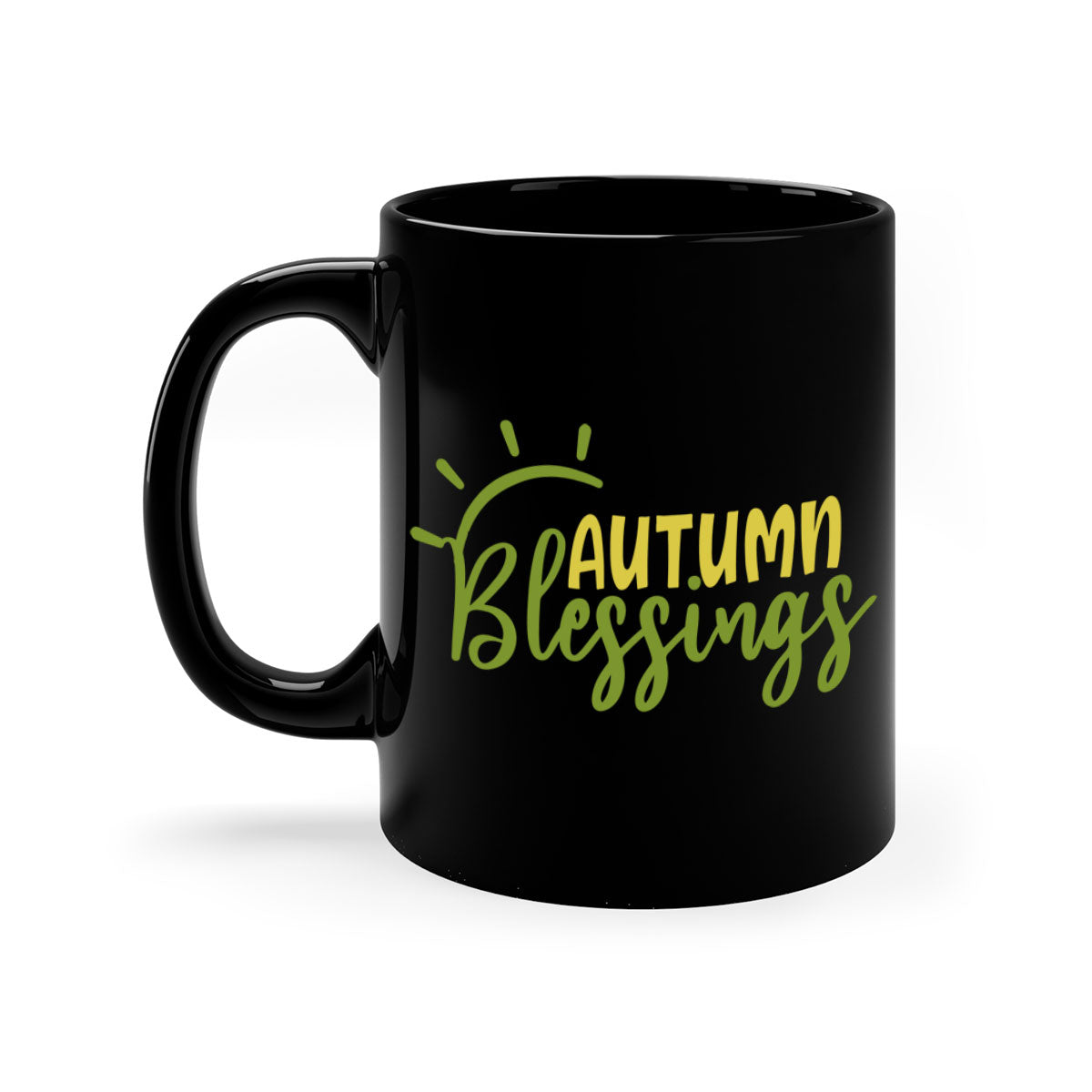 Autumn Blessings Mug featuring a two-tone design with a colored handle and glossy finish, available in multiple colors.