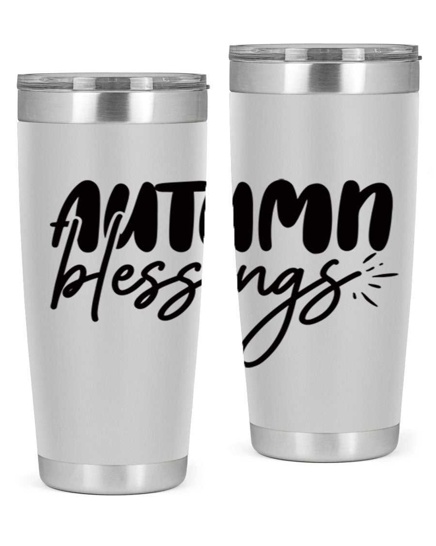 Autumn Blessings 20oz Tumbler featuring double wall vacuum stainless steel design with a festive Thanksgiving theme.