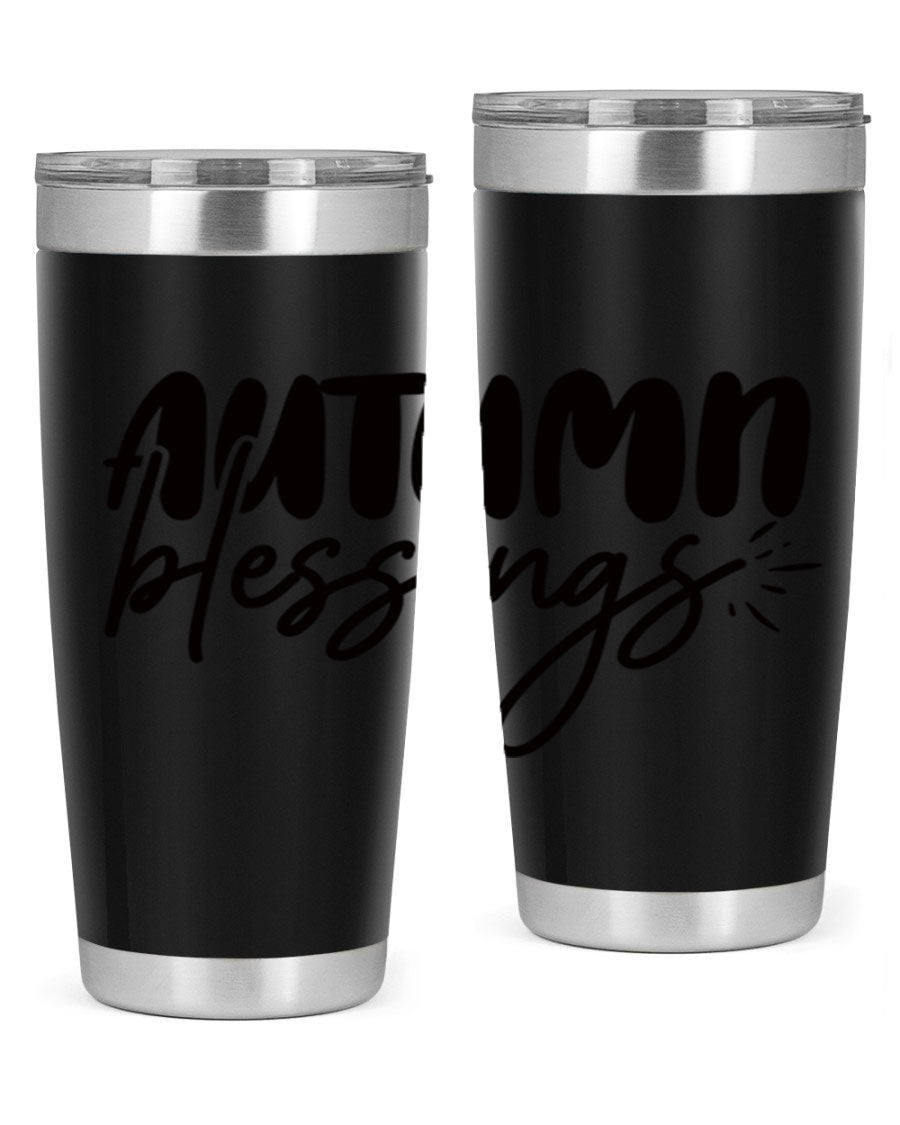 Autumn Blessings 20oz Tumbler featuring double wall vacuum stainless steel design with a festive Thanksgiving theme.