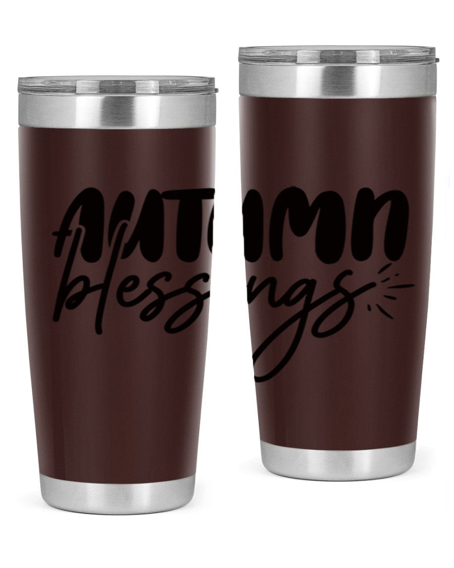 Autumn Blessings 20oz Tumbler featuring double wall vacuum stainless steel design with a festive Thanksgiving theme.