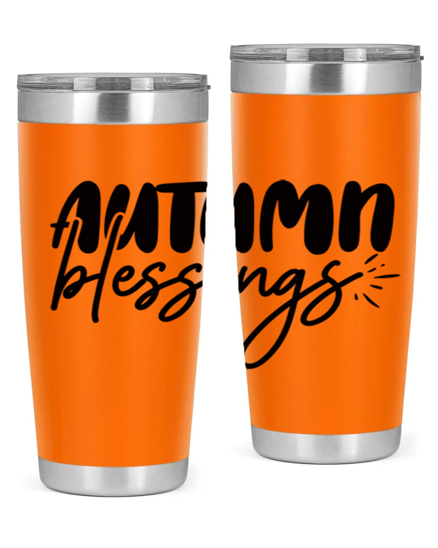 Autumn Blessings 20oz Tumbler featuring double wall vacuum stainless steel design with a festive Thanksgiving theme.