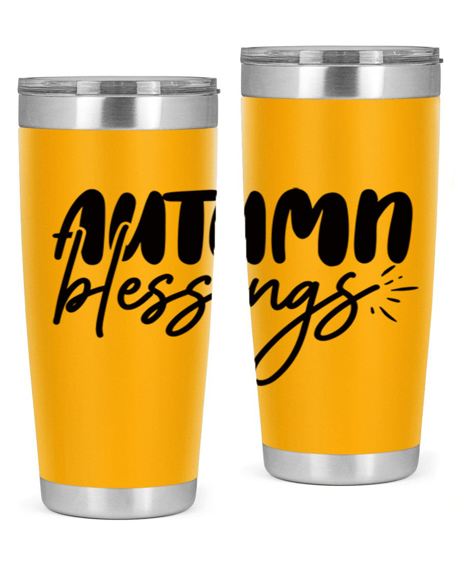 Autumn Blessings 20oz Tumbler featuring double wall vacuum stainless steel design with a festive Thanksgiving theme.