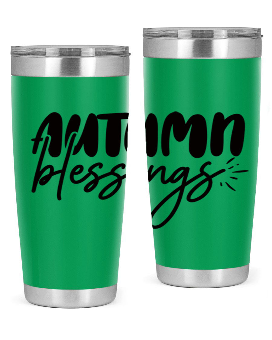 Autumn Blessings 20oz Tumbler featuring double wall vacuum stainless steel design with a festive Thanksgiving theme.