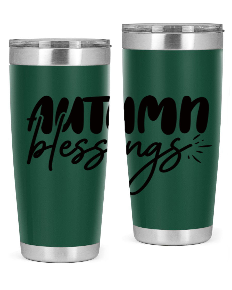 Autumn Blessings 20oz Tumbler featuring double wall vacuum stainless steel design with a festive Thanksgiving theme.