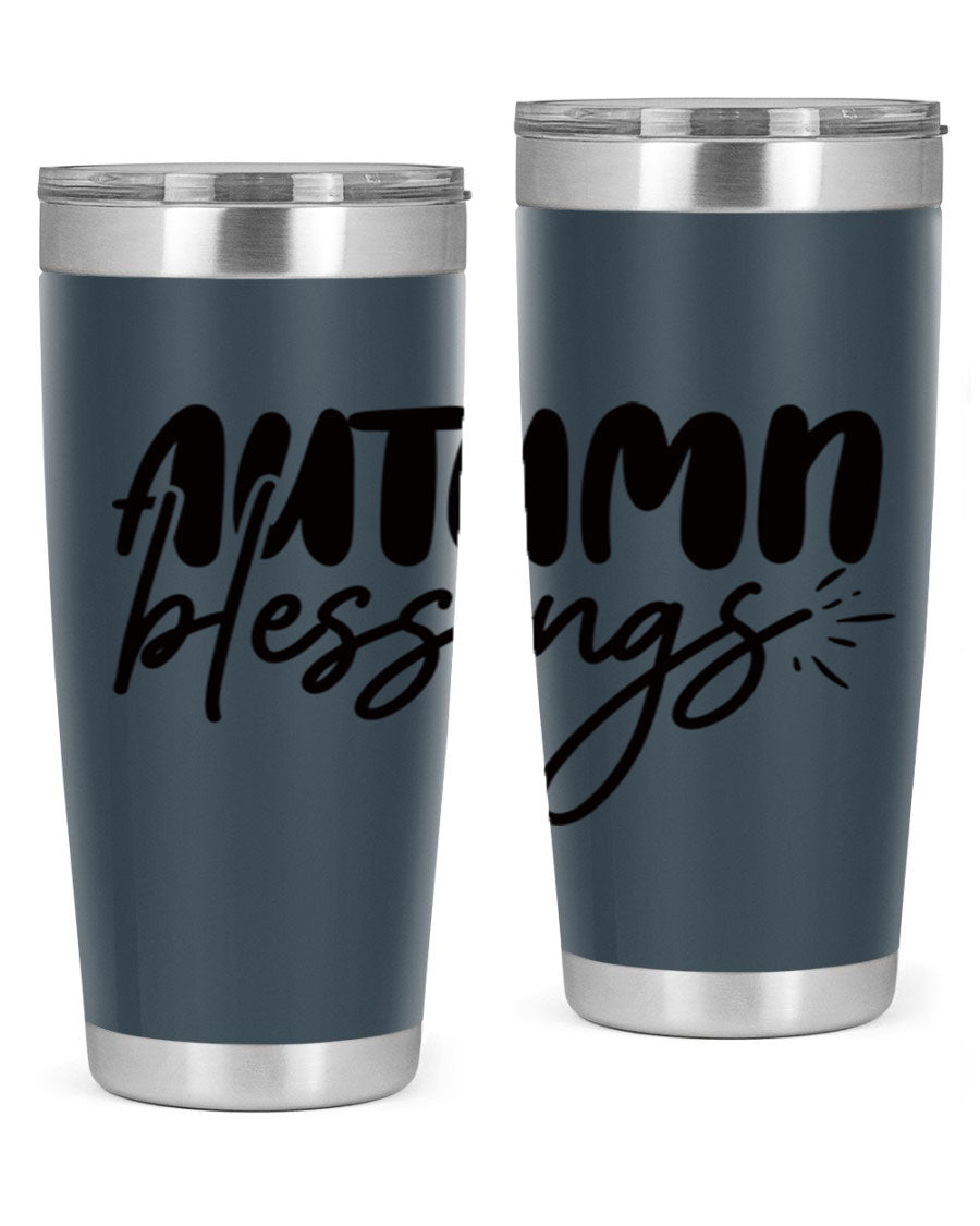 Autumn Blessings 20oz Tumbler featuring double wall vacuum stainless steel design with a festive Thanksgiving theme.