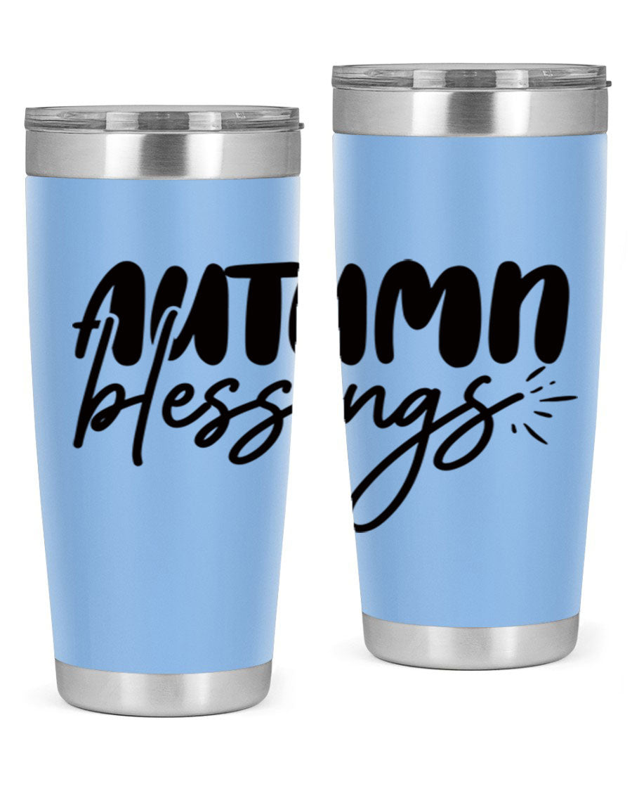 Autumn Blessings 20oz Tumbler featuring double wall vacuum stainless steel design with a festive Thanksgiving theme.