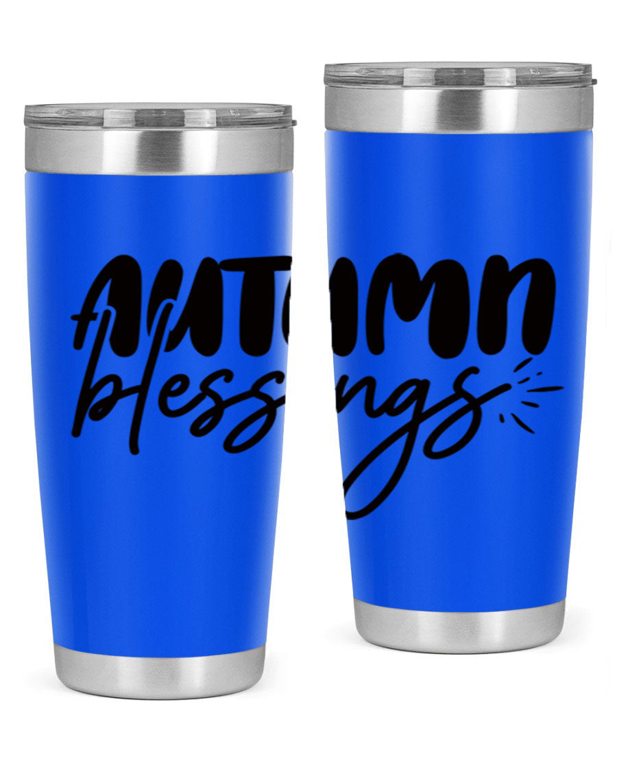 Autumn Blessings 20oz Tumbler featuring double wall vacuum stainless steel design with a festive Thanksgiving theme.