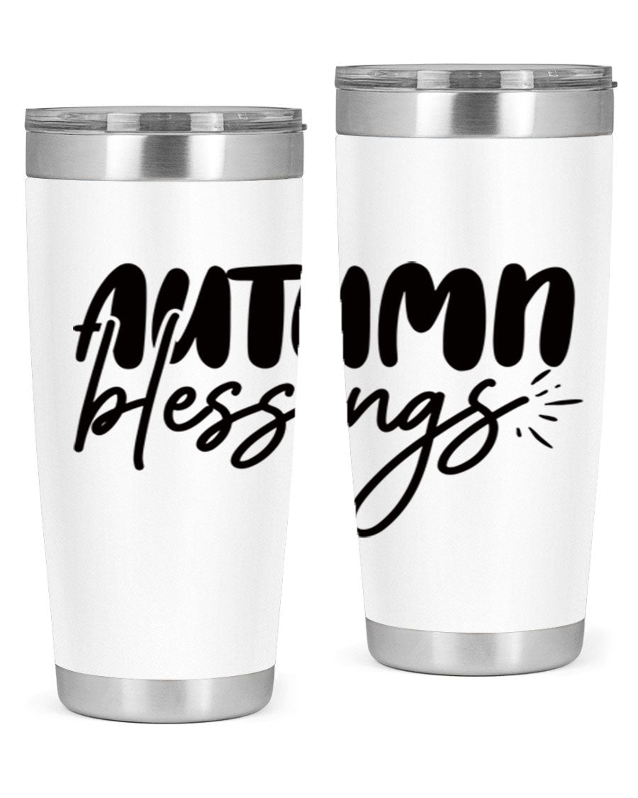 Autumn Blessings 20oz Tumbler featuring double wall vacuum stainless steel design with a festive Thanksgiving theme.