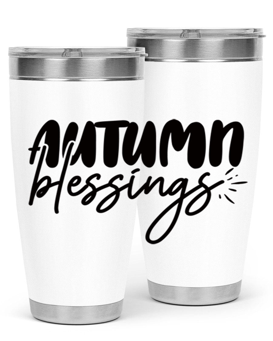 Autumn Blessings 20oz Tumbler featuring double wall vacuum stainless steel design with a festive Thanksgiving theme.