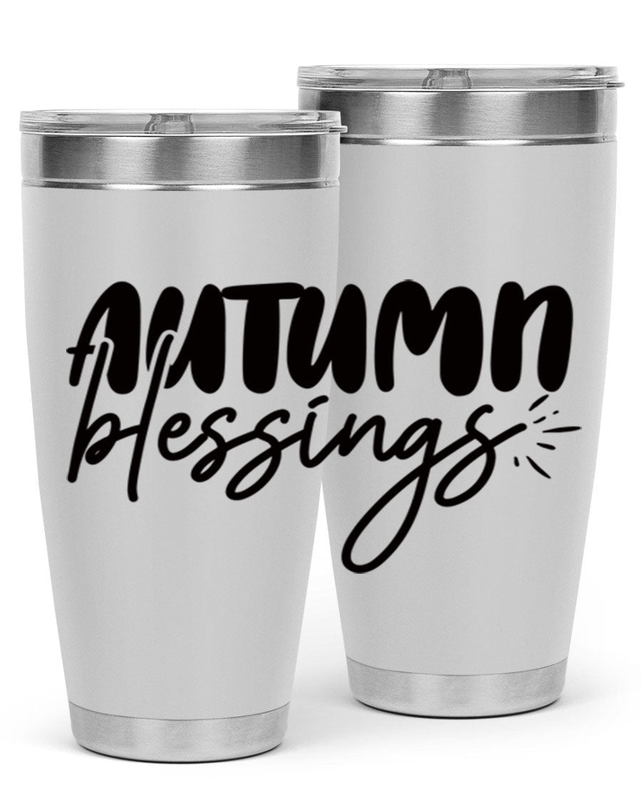 Autumn Blessings 20oz Tumbler featuring double wall vacuum stainless steel design with a festive Thanksgiving theme.