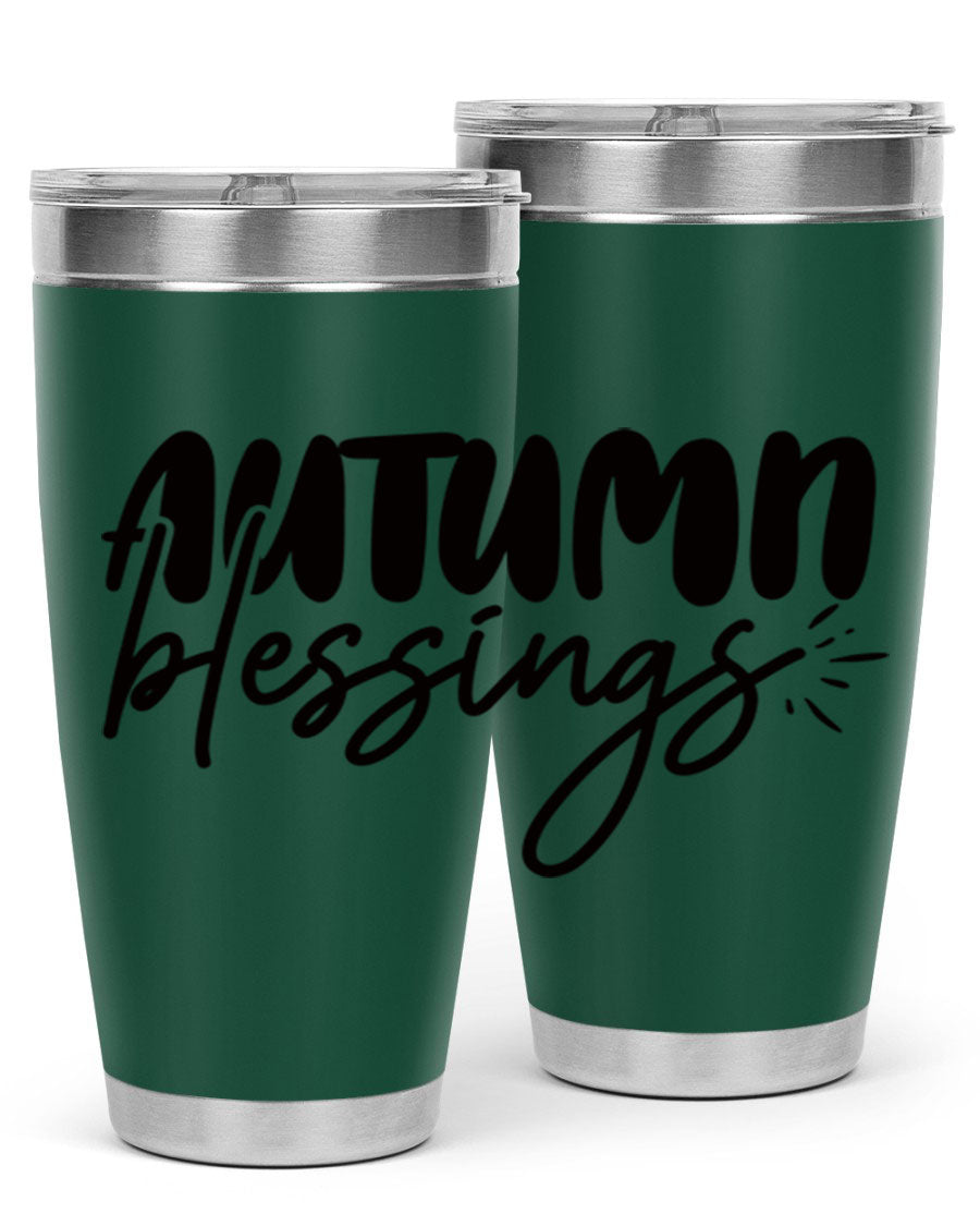 Autumn Blessings 20oz Tumbler featuring double wall vacuum stainless steel design with a festive Thanksgiving theme.