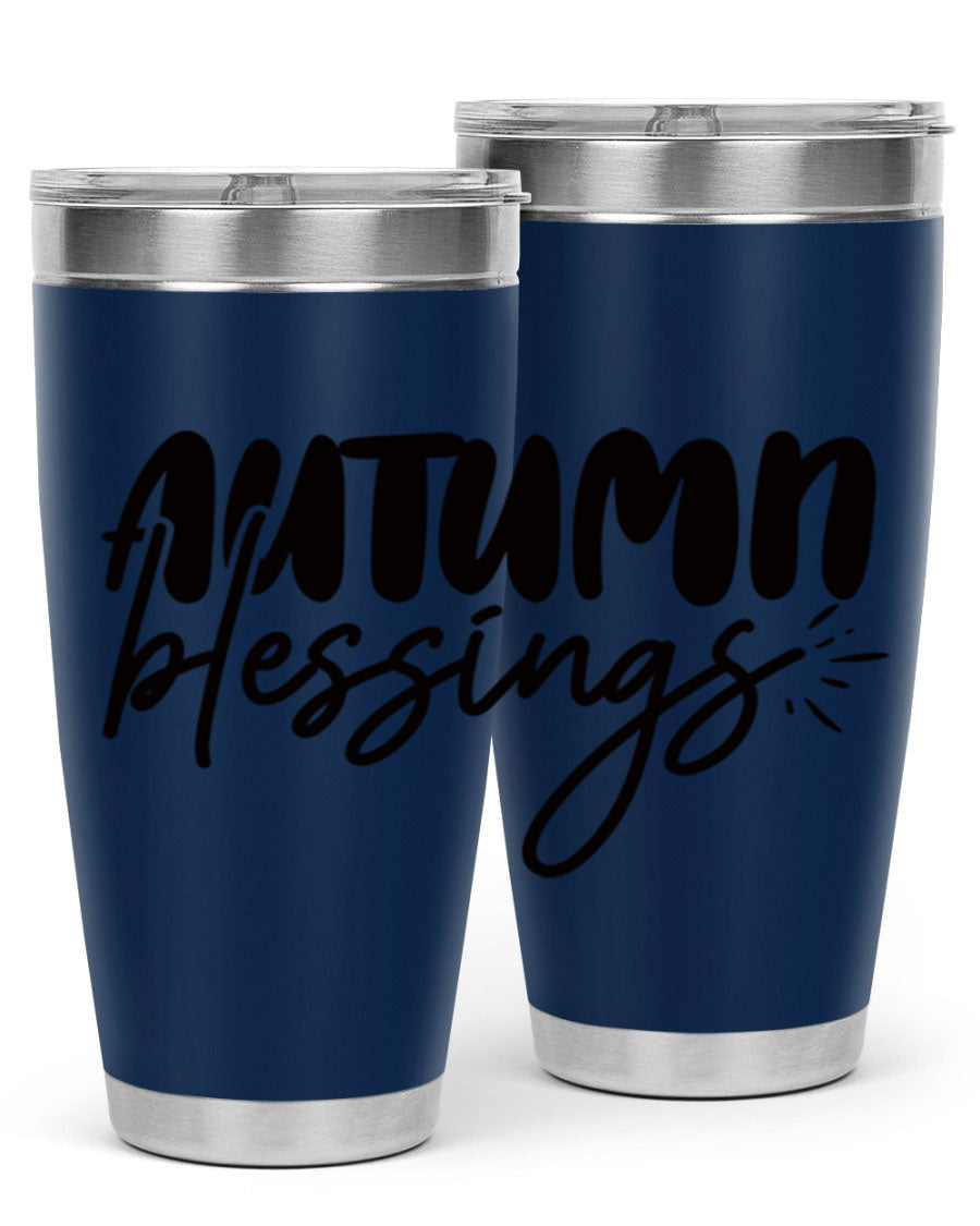 Autumn Blessings 20oz Tumbler featuring double wall vacuum stainless steel design with a festive Thanksgiving theme.