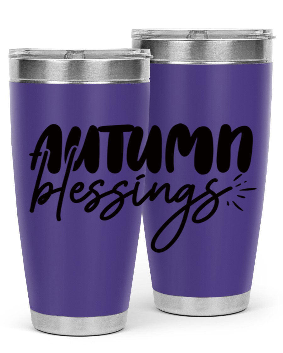 Autumn Blessings 20oz Tumbler featuring double wall vacuum stainless steel design with a festive Thanksgiving theme.