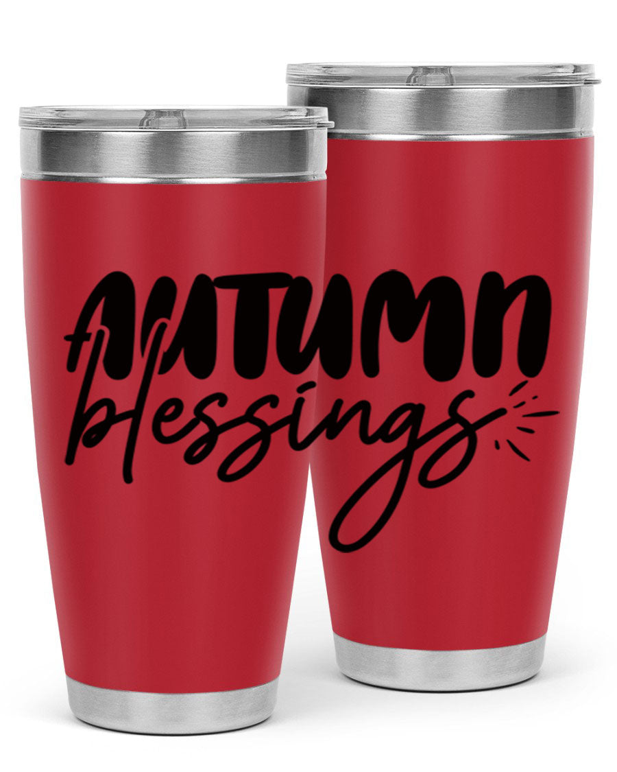 Autumn Blessings 20oz Tumbler featuring double wall vacuum stainless steel design with a festive Thanksgiving theme.