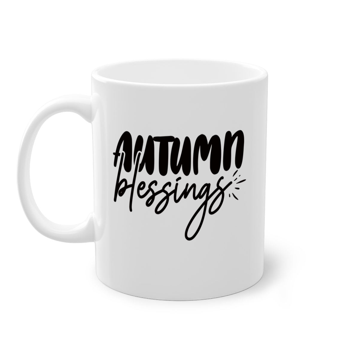 Autumn Blessings Mug featuring a two-tone design with a colored handle and glossy finish, available in multiple colors and sizes.