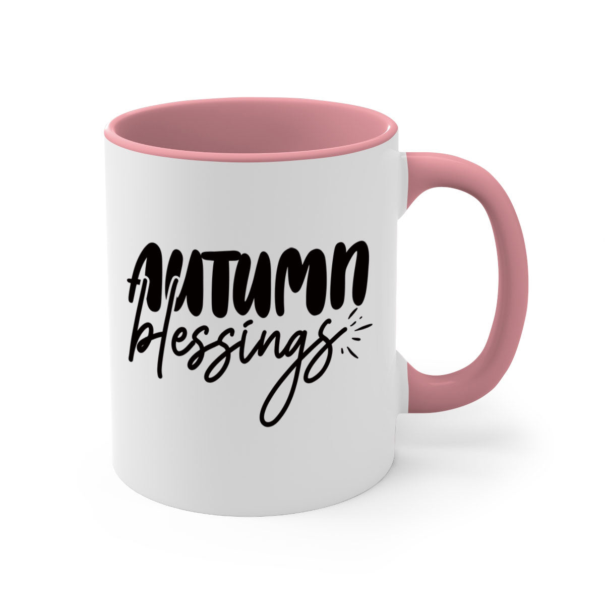 Autumn Blessings Mug featuring a two-tone design with a colored handle and glossy finish, available in multiple colors and sizes.