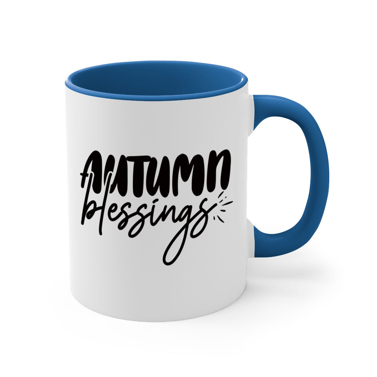 Autumn Blessings Mug featuring a two-tone design with a colored handle and glossy finish, available in multiple colors and sizes.