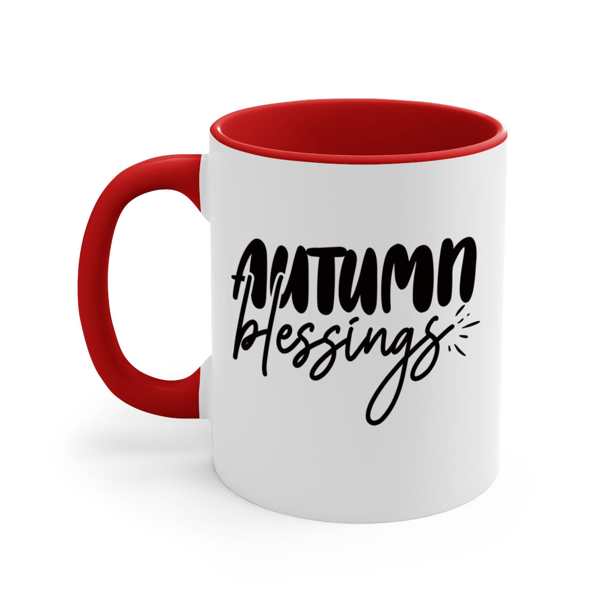 Autumn Blessings Mug featuring a two-tone design with a colored handle and glossy finish, available in multiple colors and sizes.