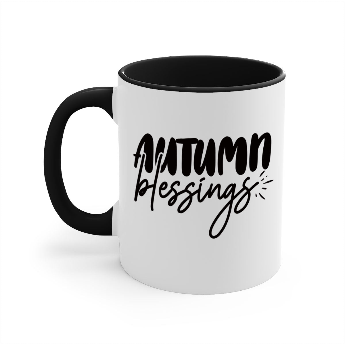 Autumn Blessings Mug featuring a two-tone design with a colored handle and glossy finish, available in multiple colors and sizes.