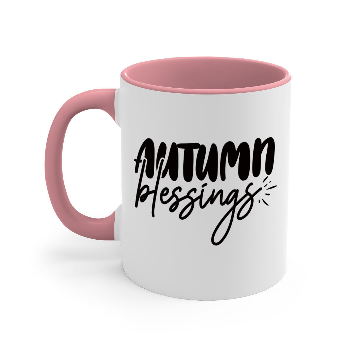 Autumn Blessings Mug featuring a two-tone design with a colored handle and glossy finish, available in multiple colors and sizes.