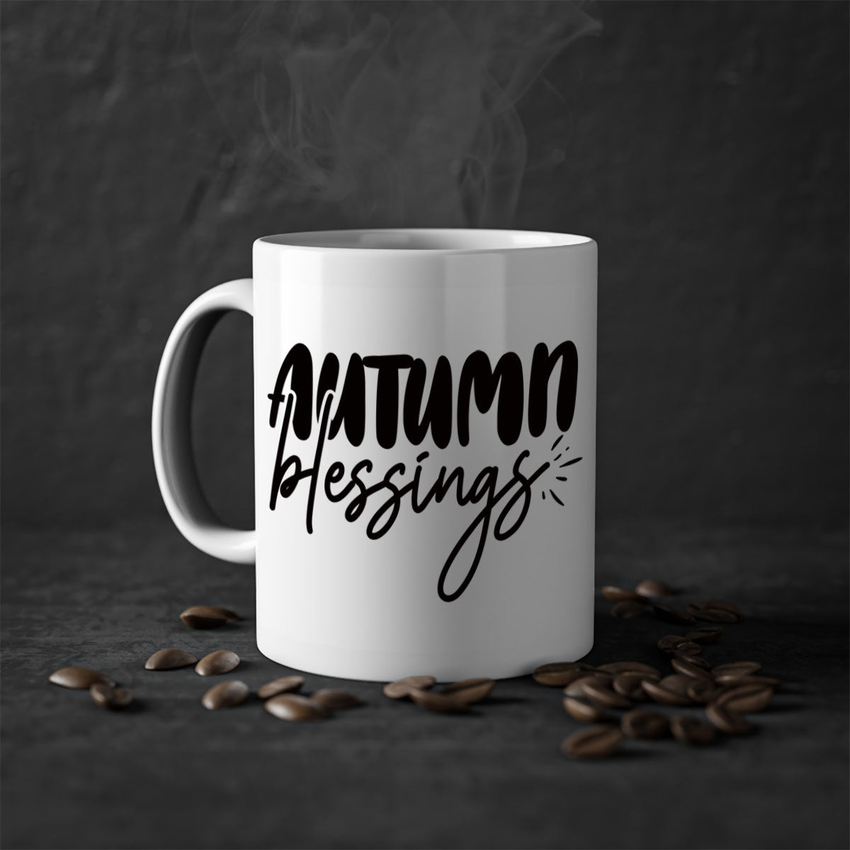 Autumn Blessings Mug featuring a two-tone design with a colored handle and glossy finish, available in multiple colors and sizes.