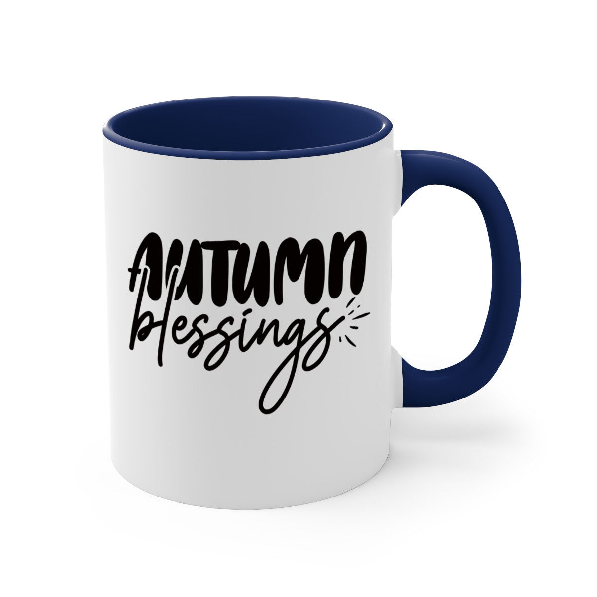 Autumn Blessings Mug featuring a two-tone design with a colored handle and glossy finish, available in multiple colors and sizes.