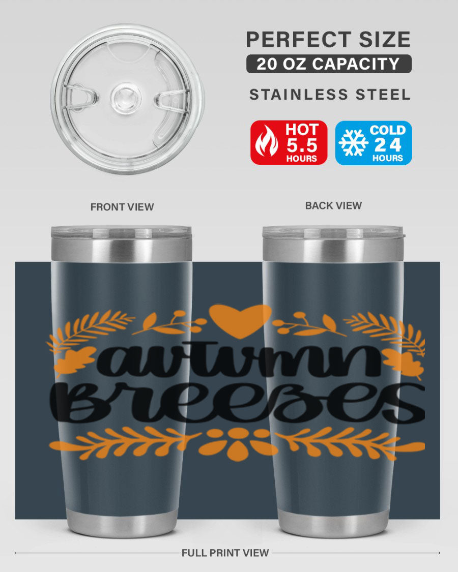 Autumn Breezes 474# tumbler in stainless steel with a vibrant autumn design, featuring a drink-thru lid and double wall insulation.