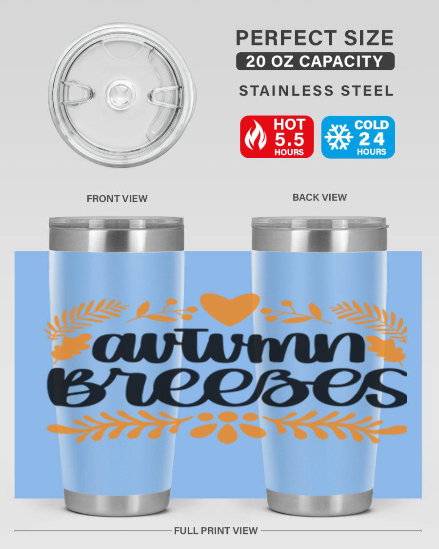 Autumn Breezes 474# tumbler in stainless steel with a vibrant autumn design, featuring a drink-thru lid and double wall insulation.