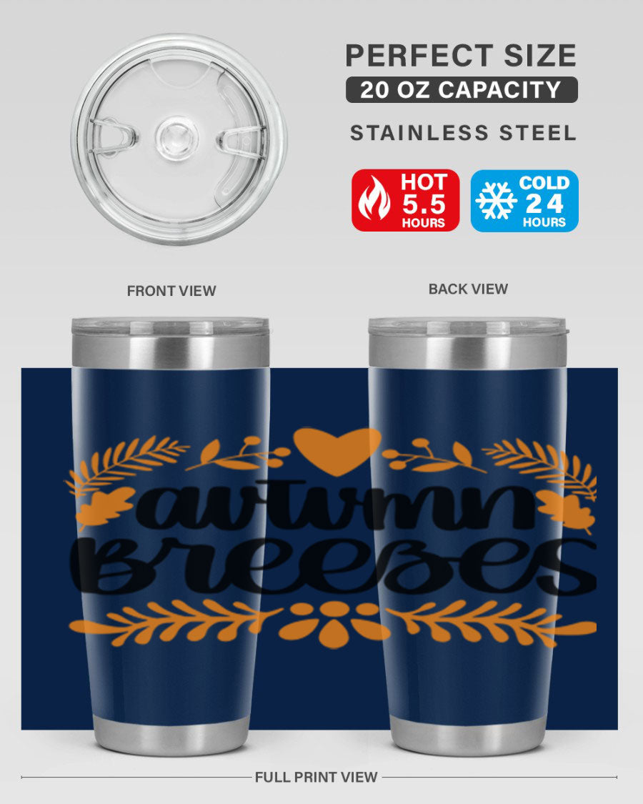 Autumn Breezes 474# tumbler in stainless steel with a vibrant autumn design, featuring a drink-thru lid and double wall insulation.