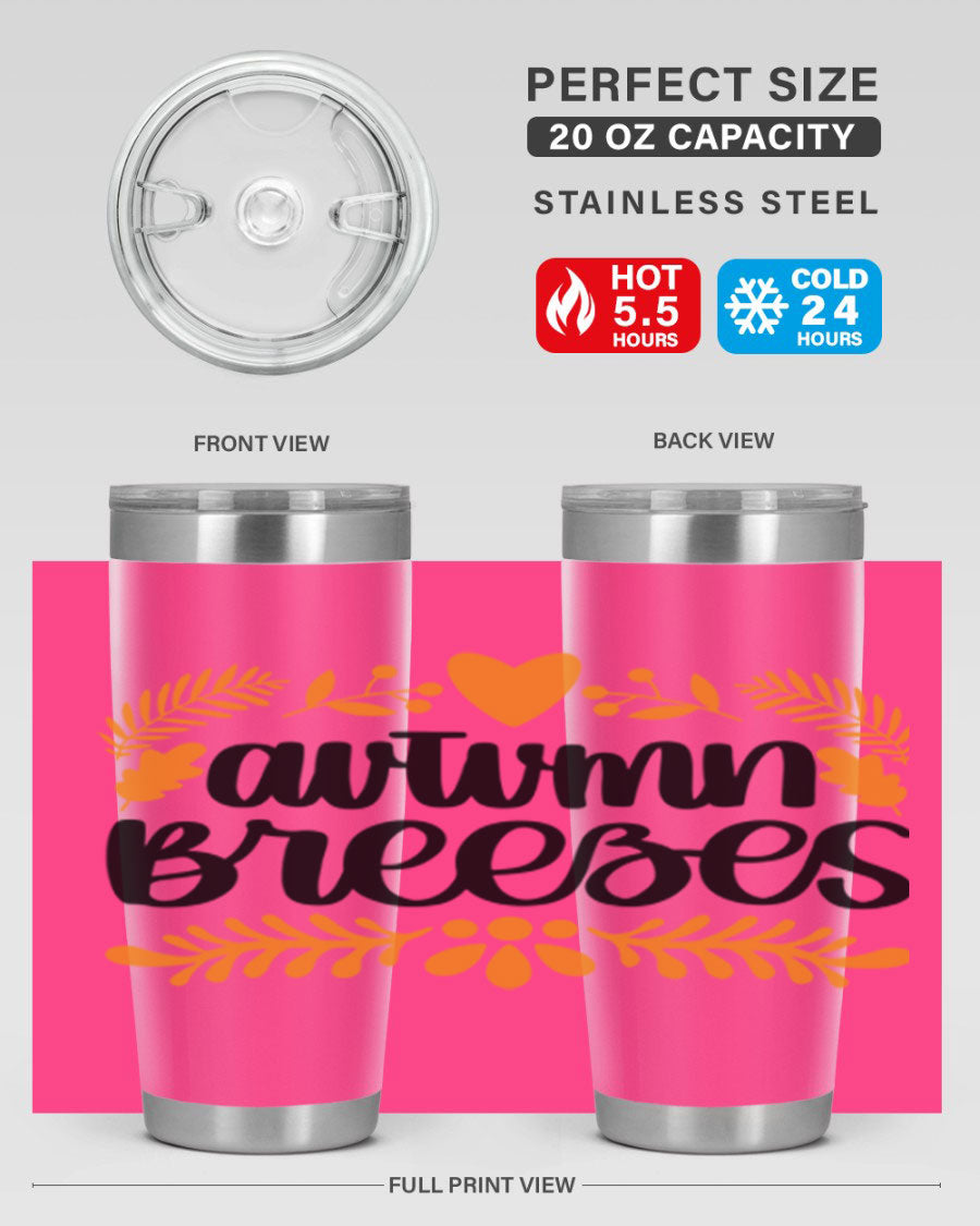 Autumn Breezes 474# tumbler in stainless steel with a vibrant autumn design, featuring a drink-thru lid and double wall insulation.