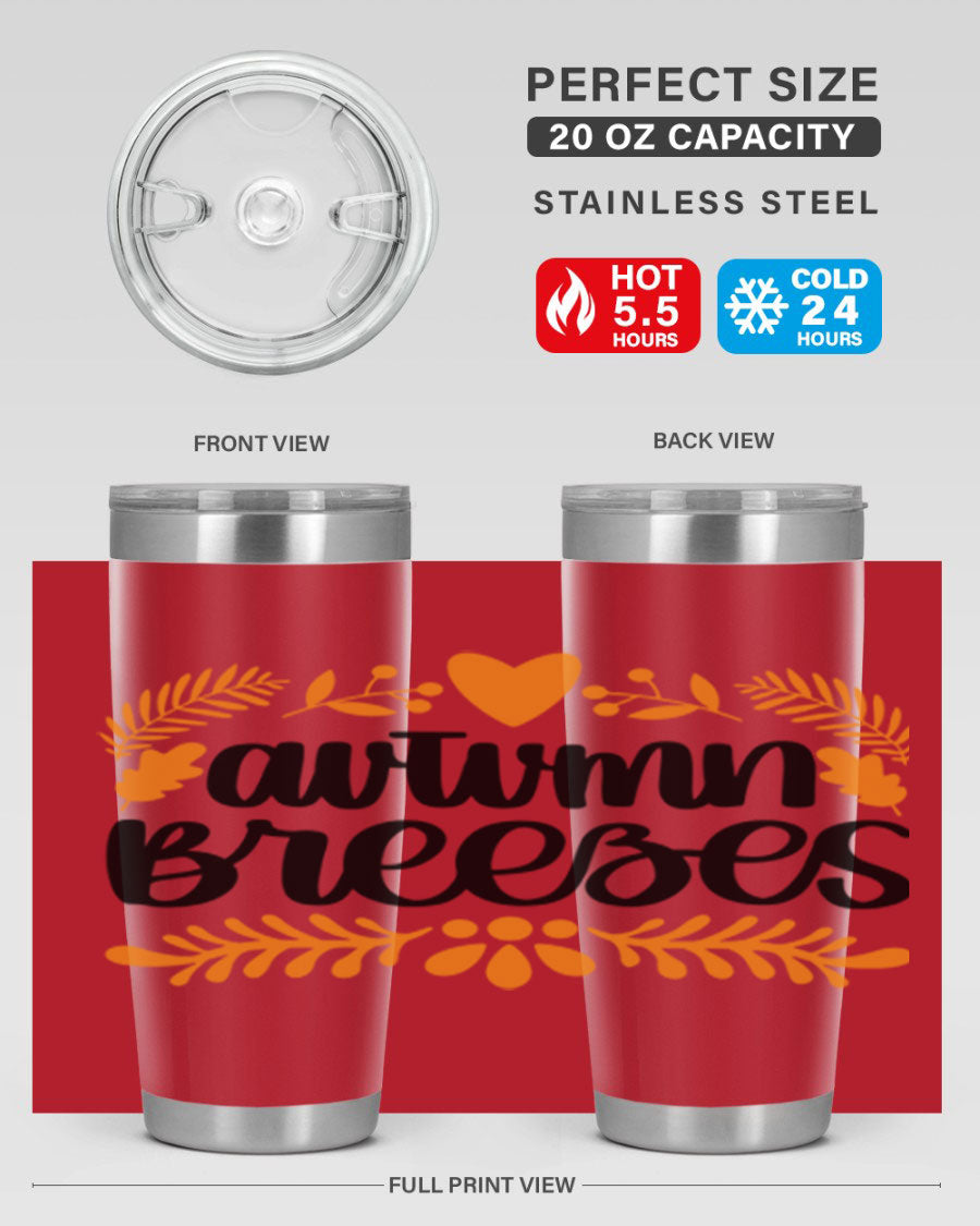 Autumn Breezes 474# tumbler in stainless steel with a vibrant autumn design, featuring a drink-thru lid and double wall insulation.