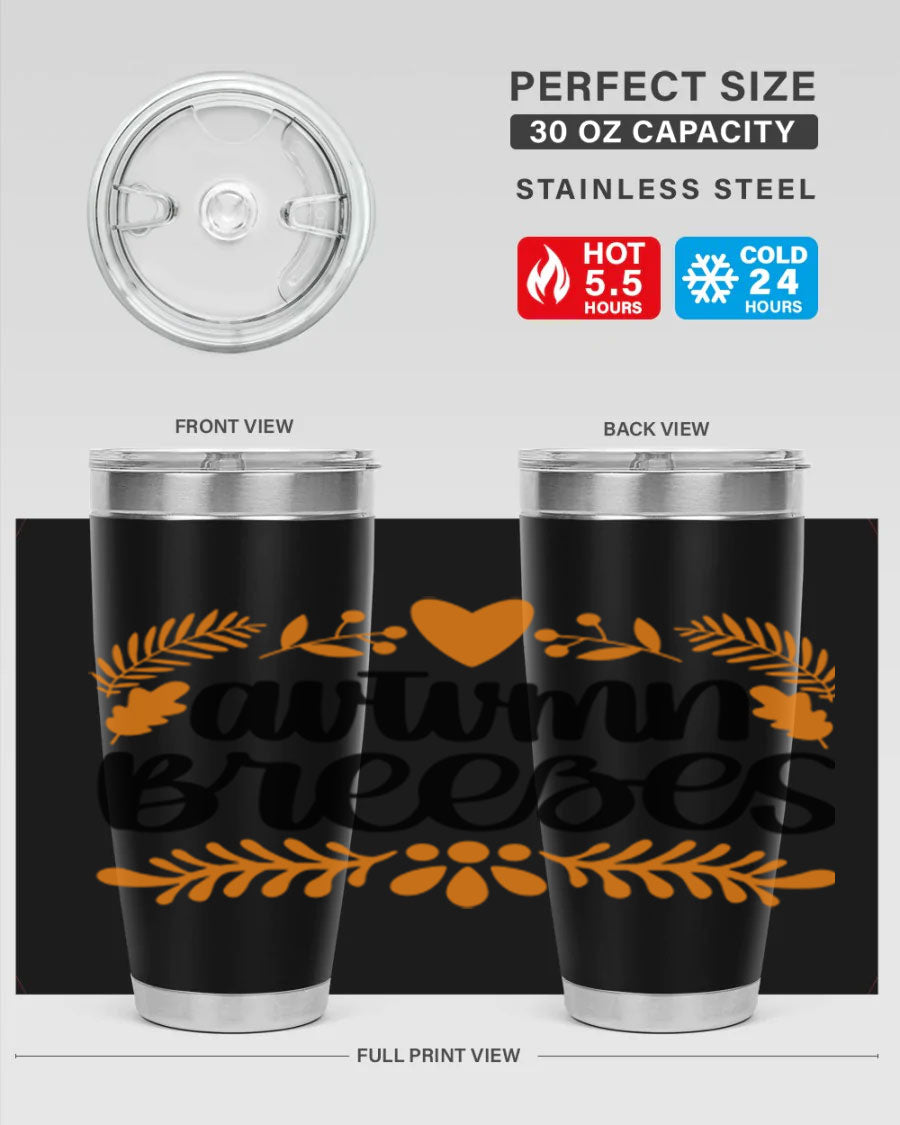 Autumn Breezes 474# tumbler in stainless steel with a vibrant autumn design, featuring a drink-thru lid and double wall insulation.