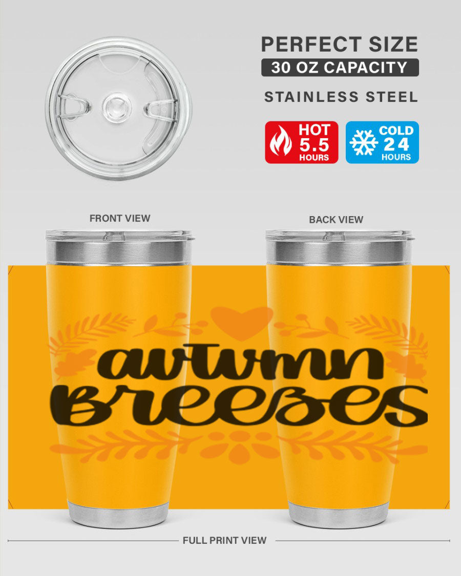 Autumn Breezes 474# tumbler in stainless steel with a vibrant autumn design, featuring a drink-thru lid and double wall insulation.