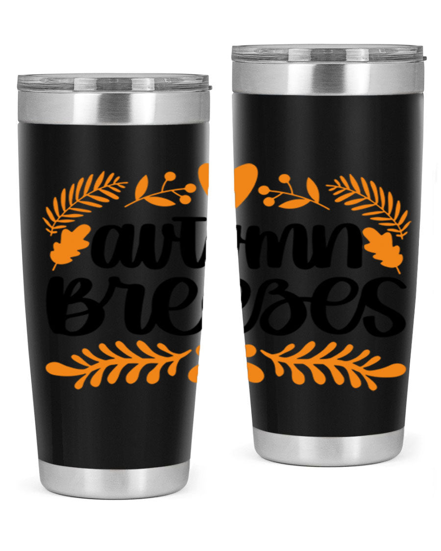 Autumn Breezes 474# tumbler in stainless steel with a vibrant autumn design, featuring a drink-thru lid and double wall insulation.