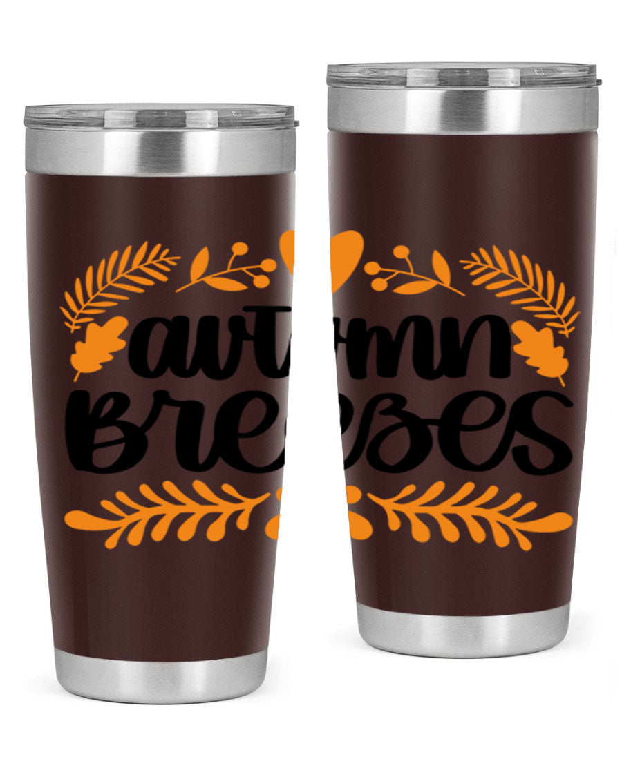 Autumn Breezes 474# tumbler in stainless steel with a vibrant autumn design, featuring a drink-thru lid and double wall insulation.