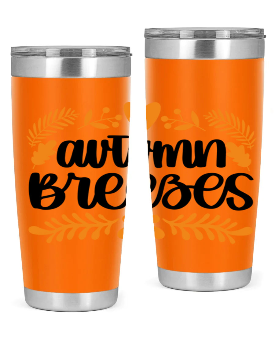 Autumn Breezes 474# tumbler in stainless steel with a vibrant autumn design, featuring a drink-thru lid and double wall insulation.